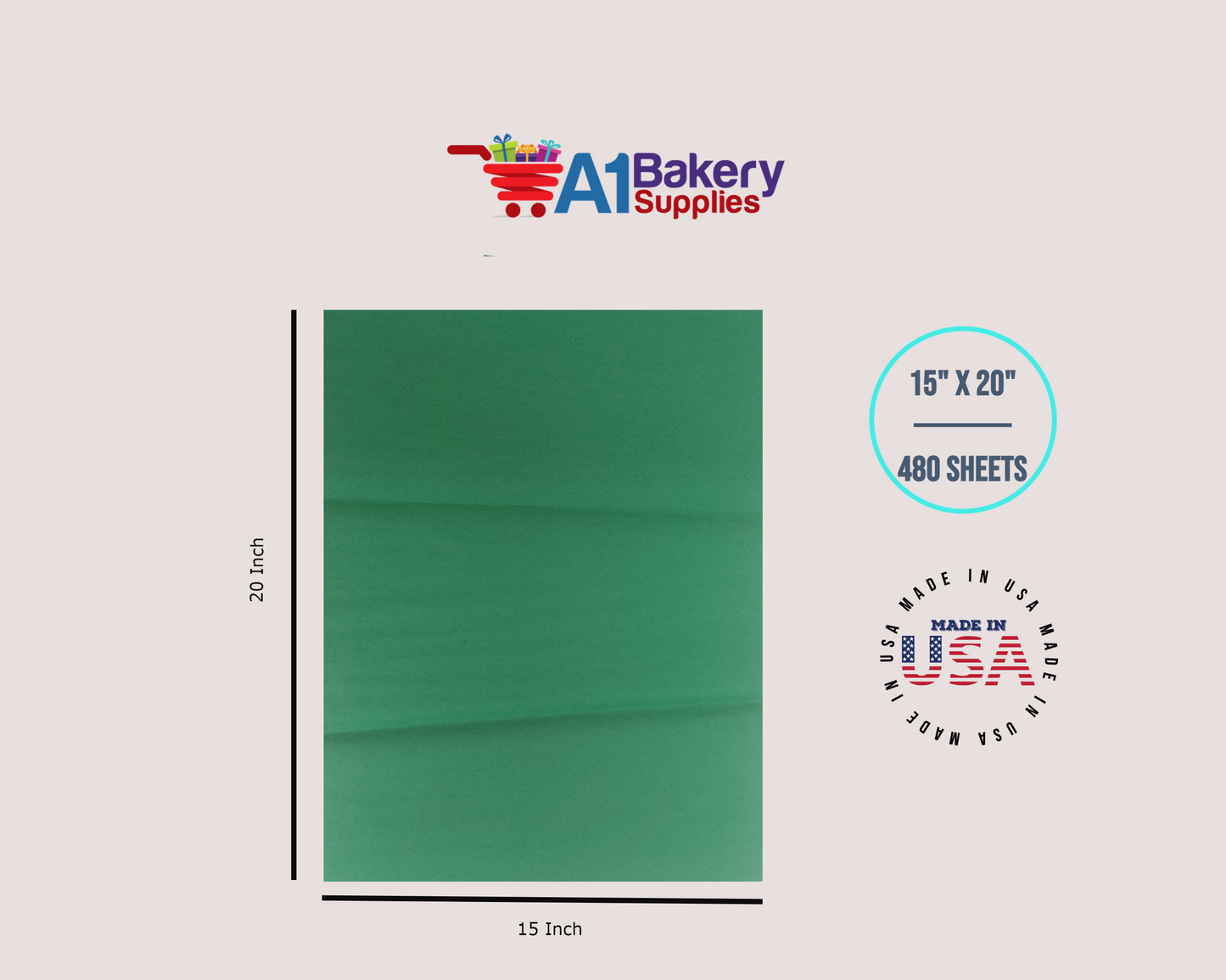 Festive Green Tissue Paper Squares, Bulk 480 Sheets, Premium Gift Wrap and Art Supplies for Birthdays, Holidays, or Presents by A1BakerySupplies, Large 15 Inch x 20 Inch