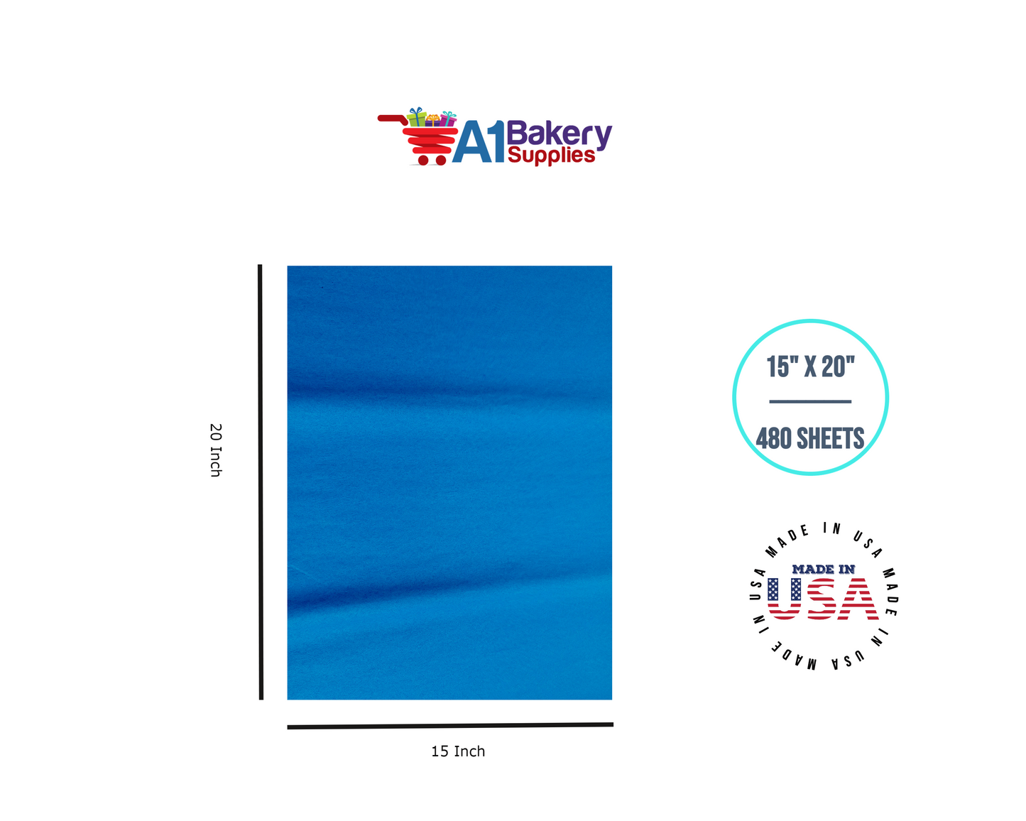 Sapphire Blue Tissue Paper Squares, Bulk 480 Sheets, Premium Gift Wrap and Art Supplies for Birthdays, Holidays, or Presents by A1BakerySupplies, Large 15 Inch x 20 Inch