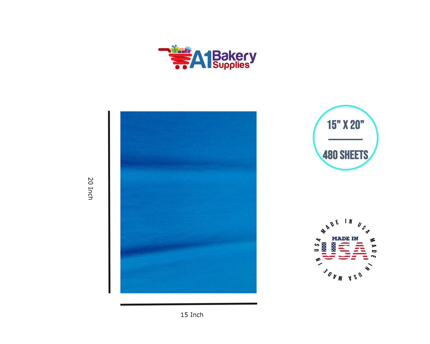 Brilliant Blue Color Tissue Paper 15 Inch x 20 Inch - 480 Sheets