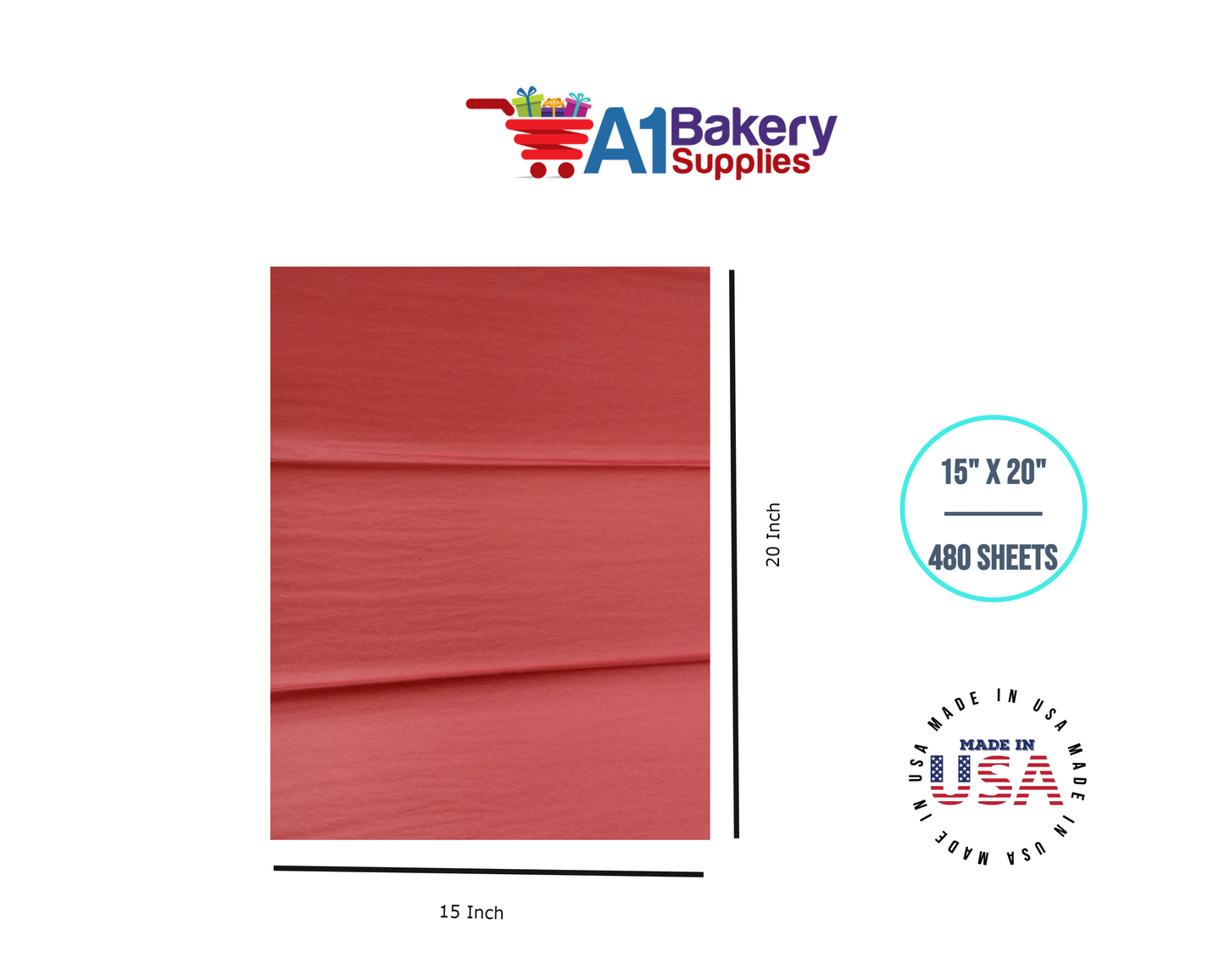 Scarlet Red Tissue Paper Squares, Bulk 480 Sheets, Premium Gift Wrap and Art Supplies for Birthdays, Holidays, or Presents by A1BakerySupplies, Large 15 Inch x 20 Inch
