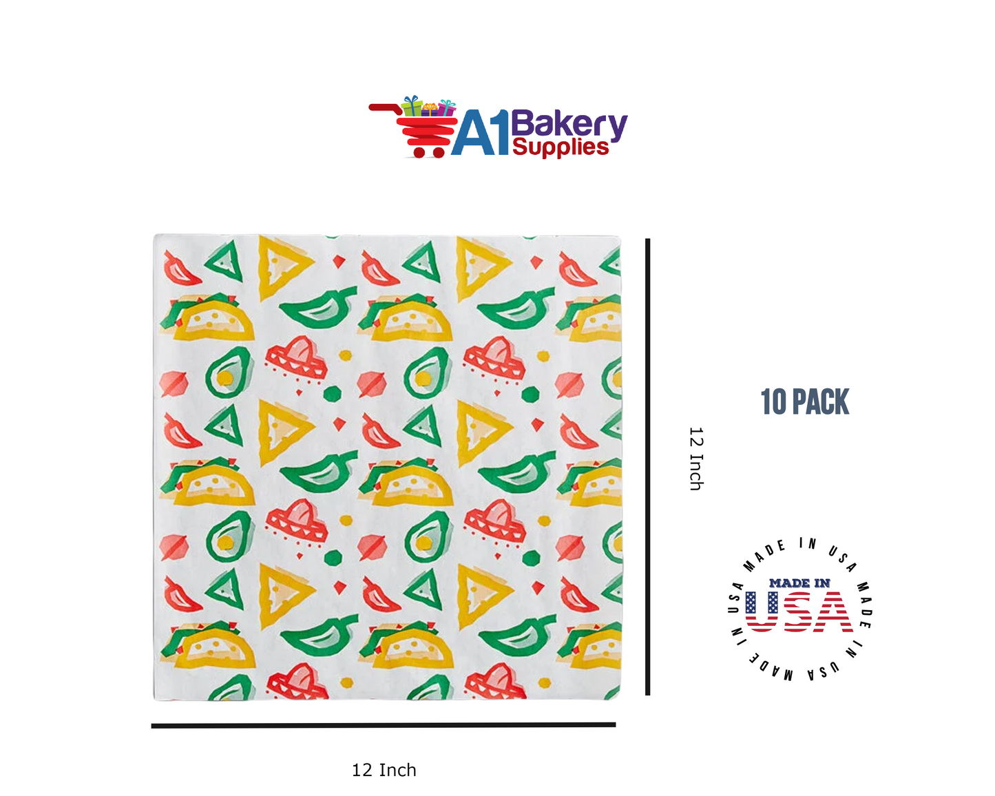 Deli Sandwich Wraps Basket Liners and Food Wrapping Liner Papers by A1 Bakery Supplies of 10 pack (Mexican Print)