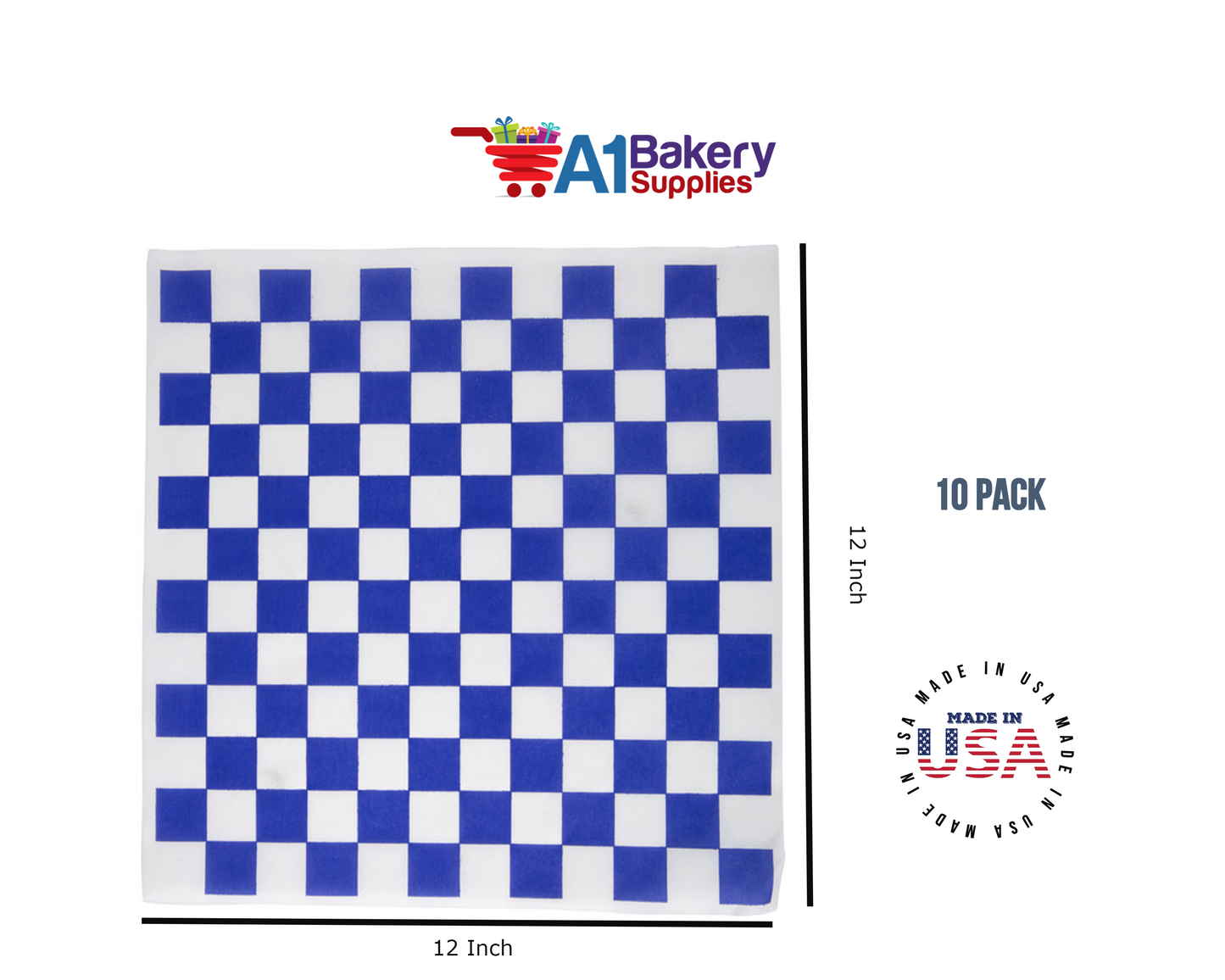 Deli Sandwich Wraps Basket Liners and Food Wrapping Liner Papers by A1 Bakery Supplies of 10 pack (Blue Checked)