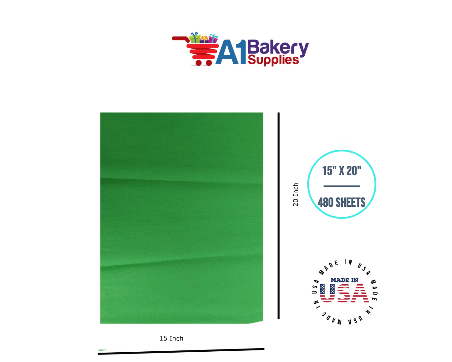 Groovy Green Tissue Paper Squares, Bulk 480 Sheets, Premium Gift Wrap and Art Supplies for Birthdays, Holidays, or Presents by A1BakerySupplies, Large 15 Inch x 20 Inch