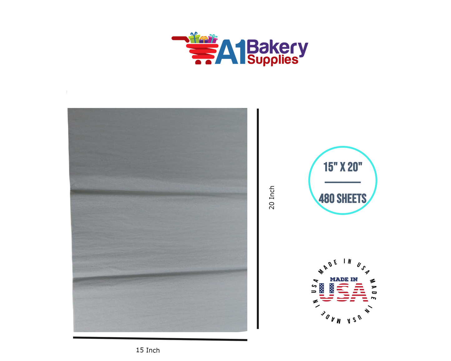 Gray Tissue Paper Squares, Bulk 480 Sheets, Premium Gift Wrap and Art Supplies for Birthdays, Holidays, or Presents by A1BakerySupplies, Large 15 Inch x 20 Inch