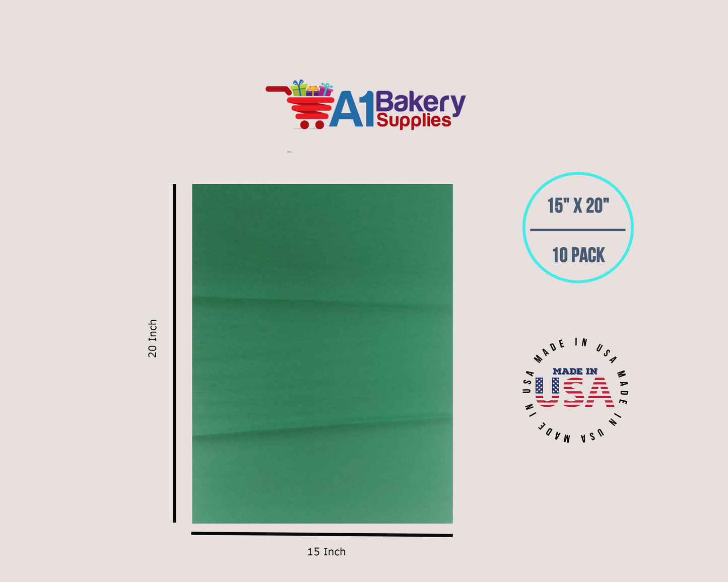 Festive Gren Tissue Paper Squares, Bulk 10 Sheets, Premium Gift Wrap and Art Supplies for Birthdays, Holidays, or Presents by A1BakerySupplies, Large 15 Inch x 20 Inch