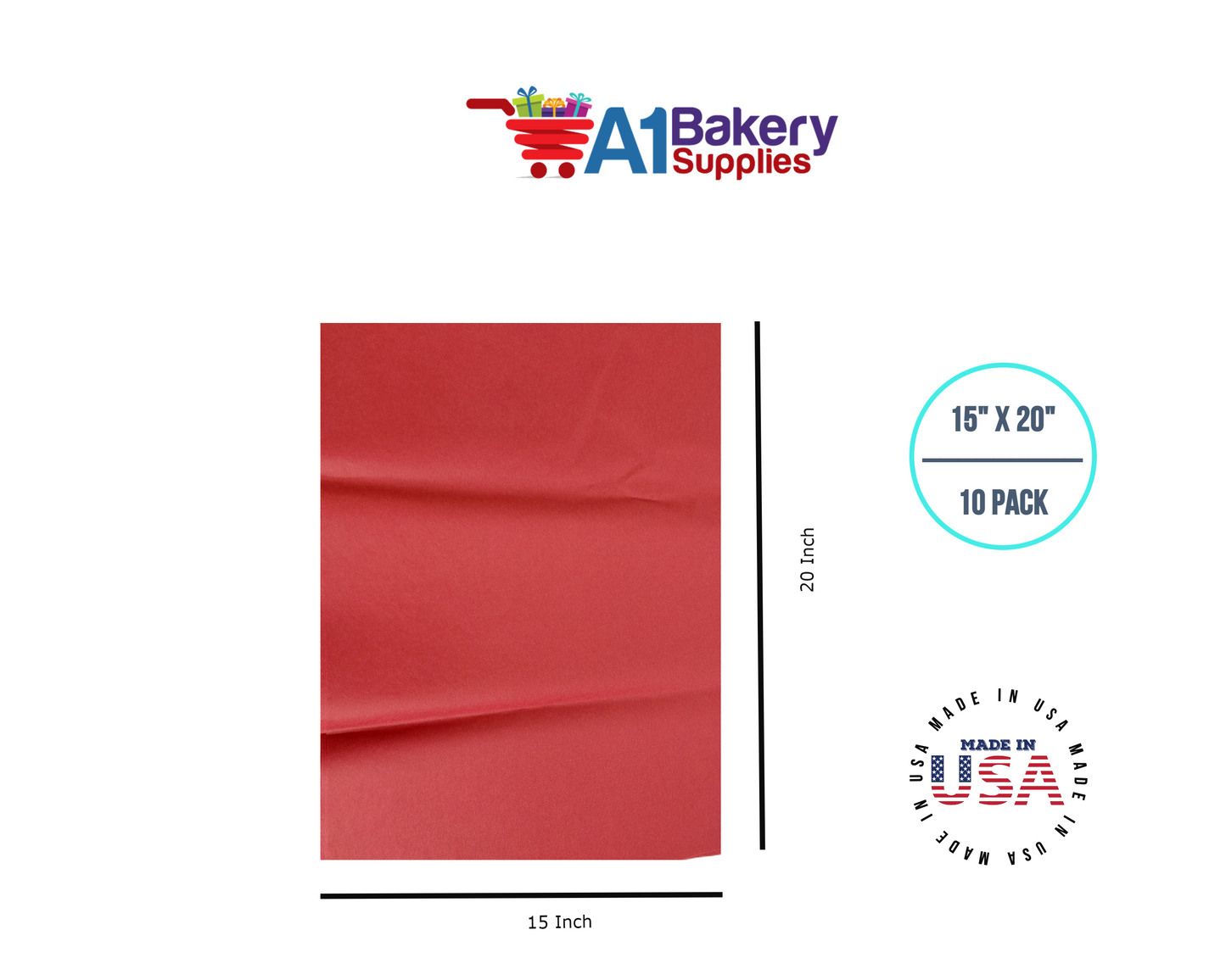 Red Tissue Paper Squares, Bulk 10 Sheets, Premium Gift Wrap and Art Supplies for Birthdays, Holidays, or Presents by A1BakerySupplies, Large 15 Inch x 20 Inch