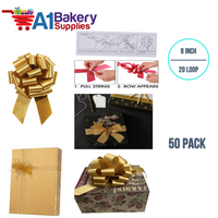 A1BakerySupplies 50 Pieces Pull Bow for Gift Wrapping Gift Bows Pull Bow With Ribbon for Wedding Gift Baskets, 8 Inch 20 Loop in Holiday Gold Color