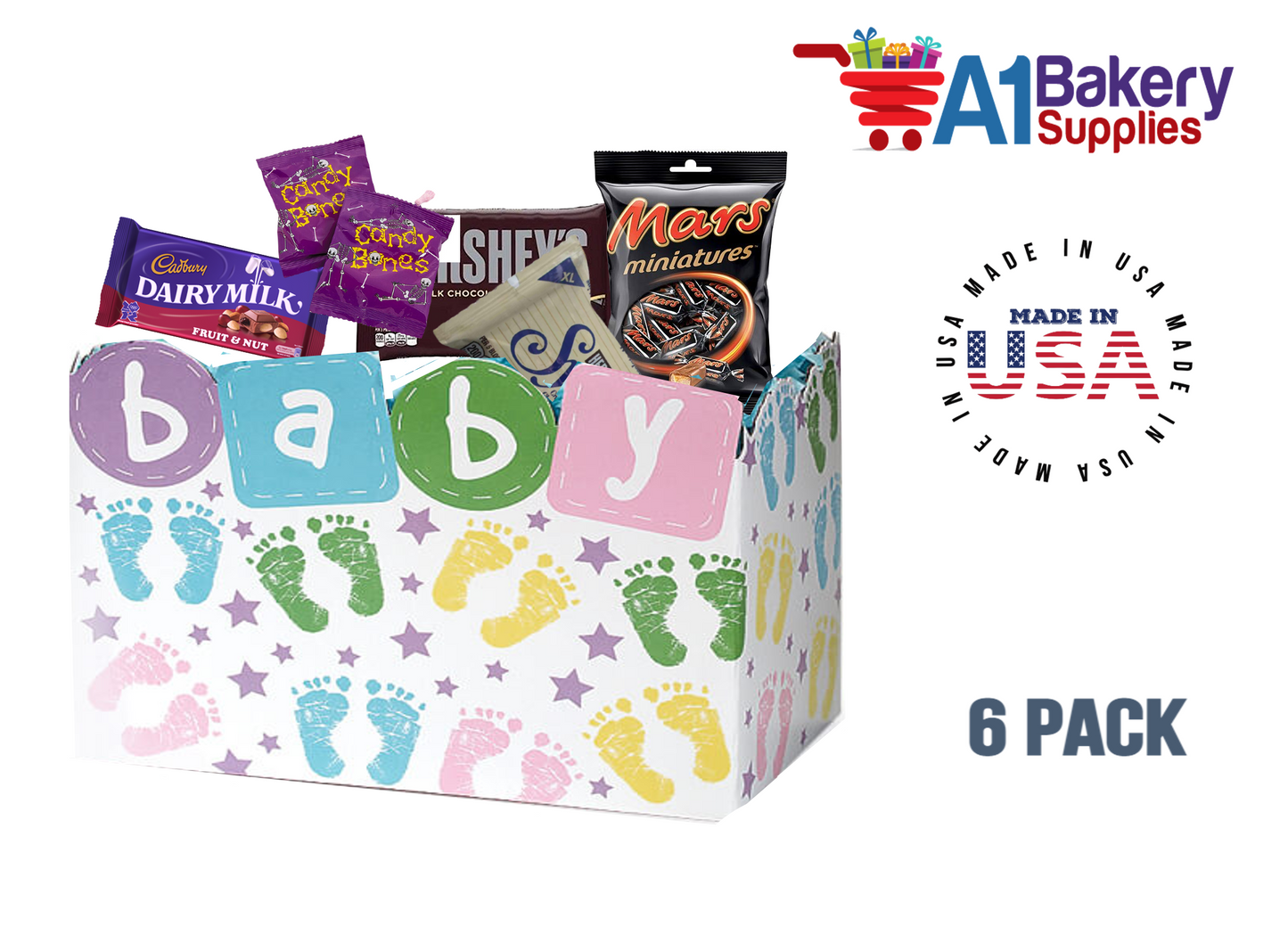 Baby Steps Basket Box, Theme Gift Box, Small 6.75 (Length) x 4 (Width) x 5 (Height), 6 Pack