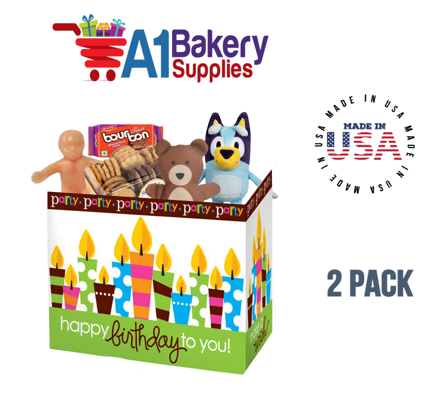 Birthday Party Basket Box, Theme Gift Box, Small 6.75 (Length) x 4 (Width) x 5 (Height), 2 Pack