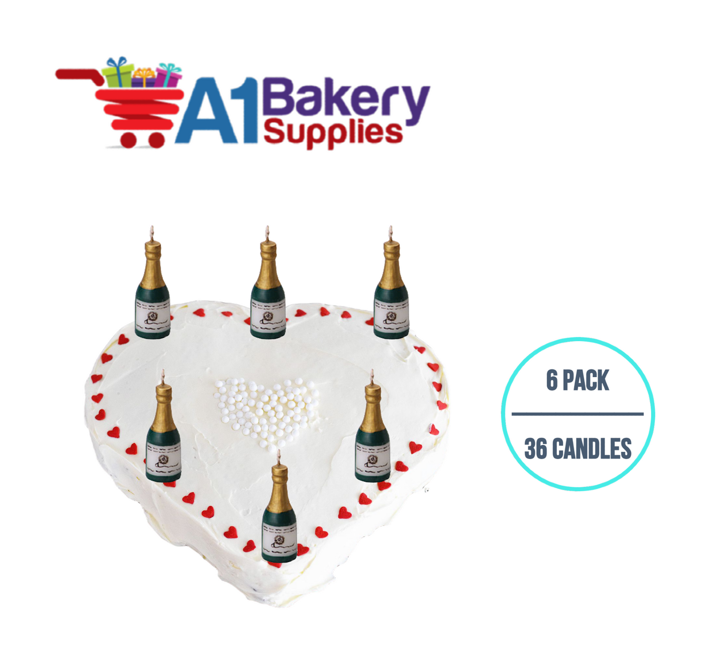 A1BakerySupplies Champagne Novelty Candles 6 pack for Birthday Cake Decorations and Anniversary