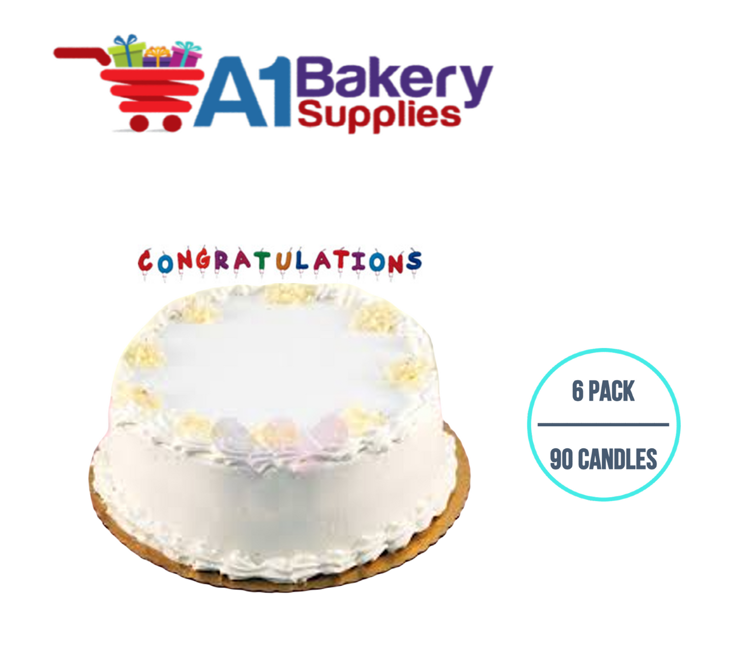 A1BakerySupplies Congratulations Message Candle Sets 6 pack for Birthday Cake Decorations and Anniversary