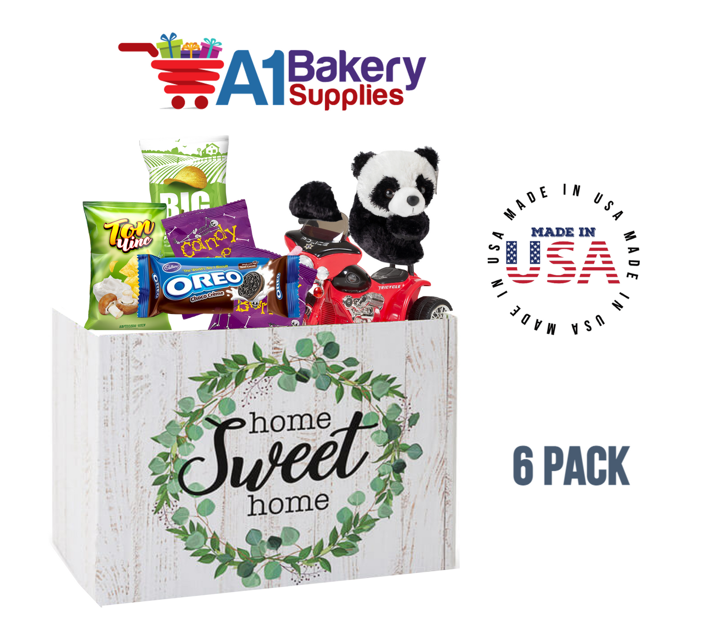 Farmhouse Home Sweet Home Basket Box, Theme Gift Box, Small 6.75 (Length) x 4 (Width) x 5 (Height), 6 Pack