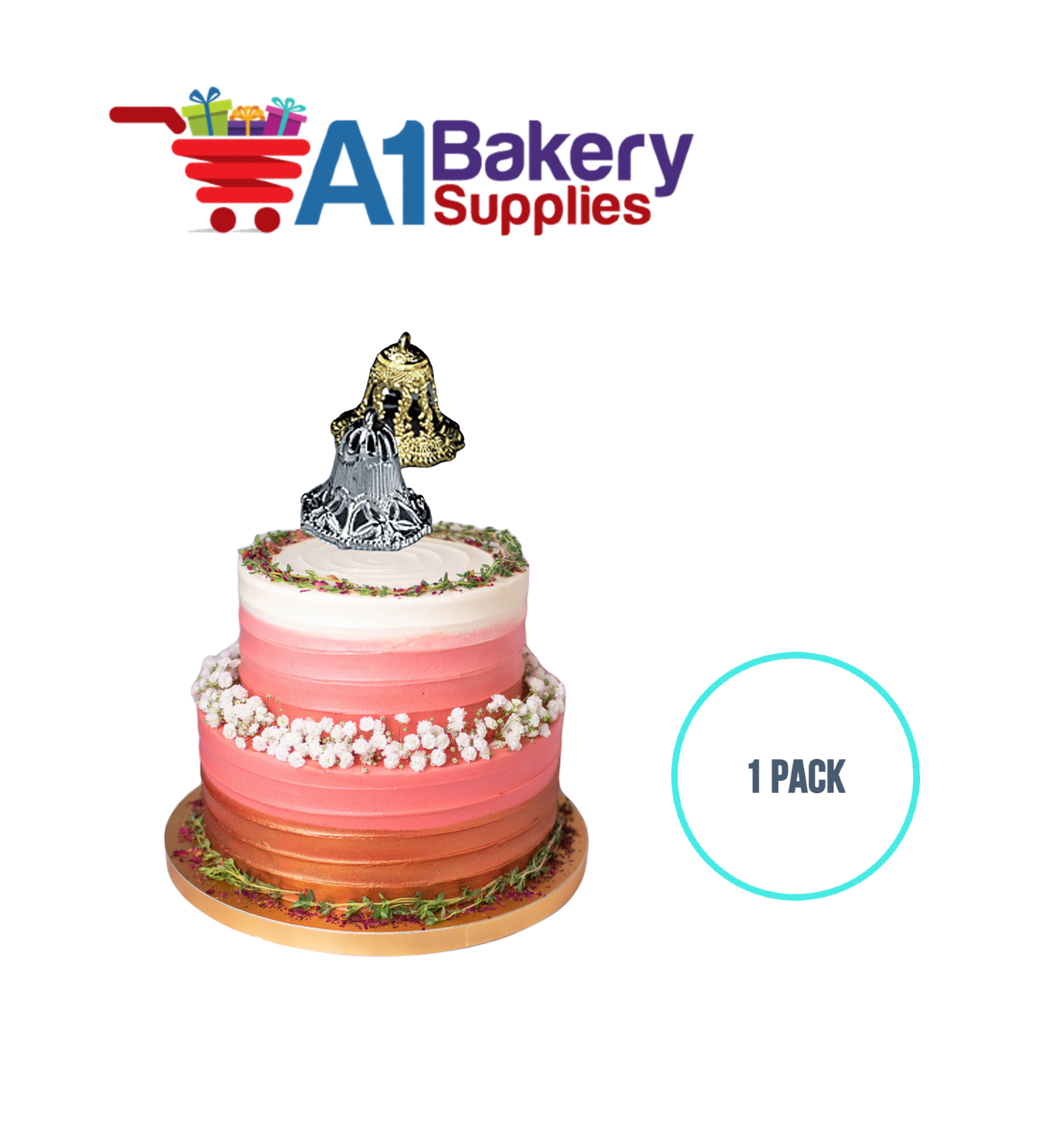 A1BakerySupplies Filigree Lace Bells - Silver 1 pack Wedding Accessories for Birthday Cake Decorations and Marriages