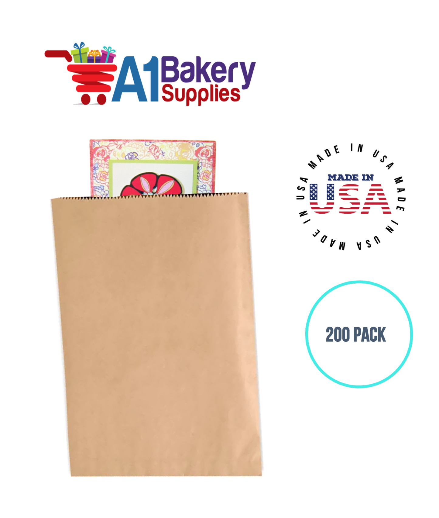 Kraft Flat Merchandise Bags, Medium, 200 Pack - 12"x15"