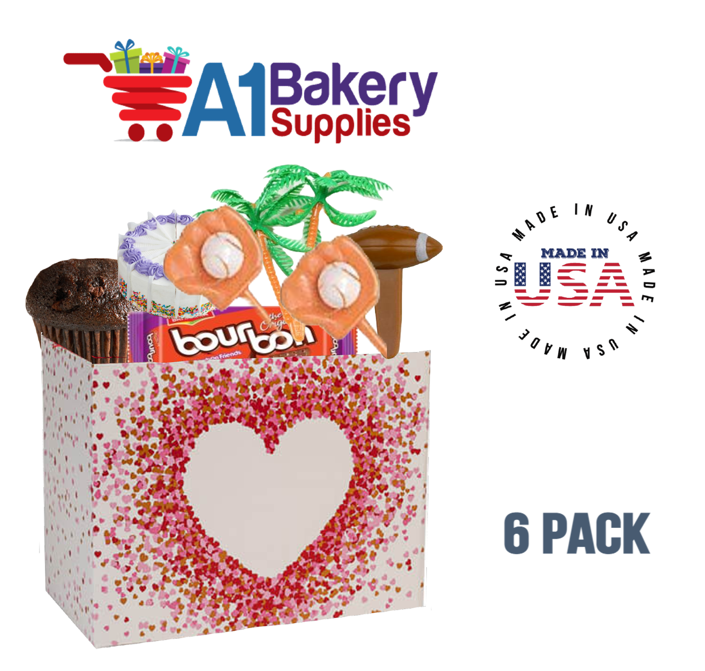 Heart Shaped Confetti Basket Box, Theme Gift Box, Large 10.25 (Length) x 6 (Width) x 7.5 (Height), 6 Pack