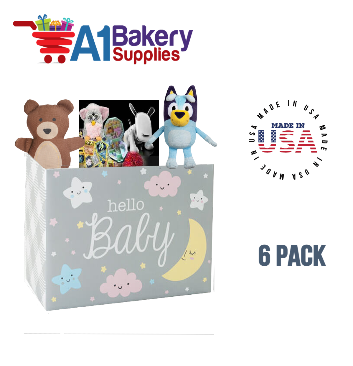 Hello Baby Basket Box, Theme Gift Box, Large 10.25 (Length) x 6 (Width) x 7.5 (Height), 6 Pack