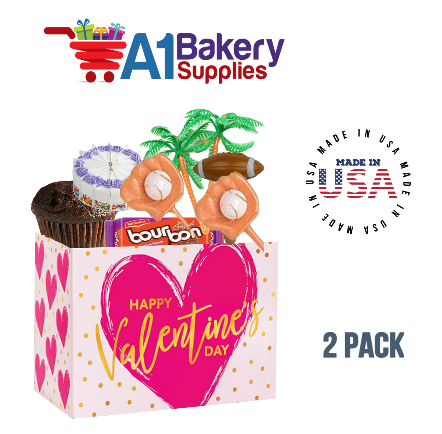Painted Heart Basket Box, Theme Gift Box, Small 6.75 (Length) x 4 (Width) x 5 (Height), 2 Pack
