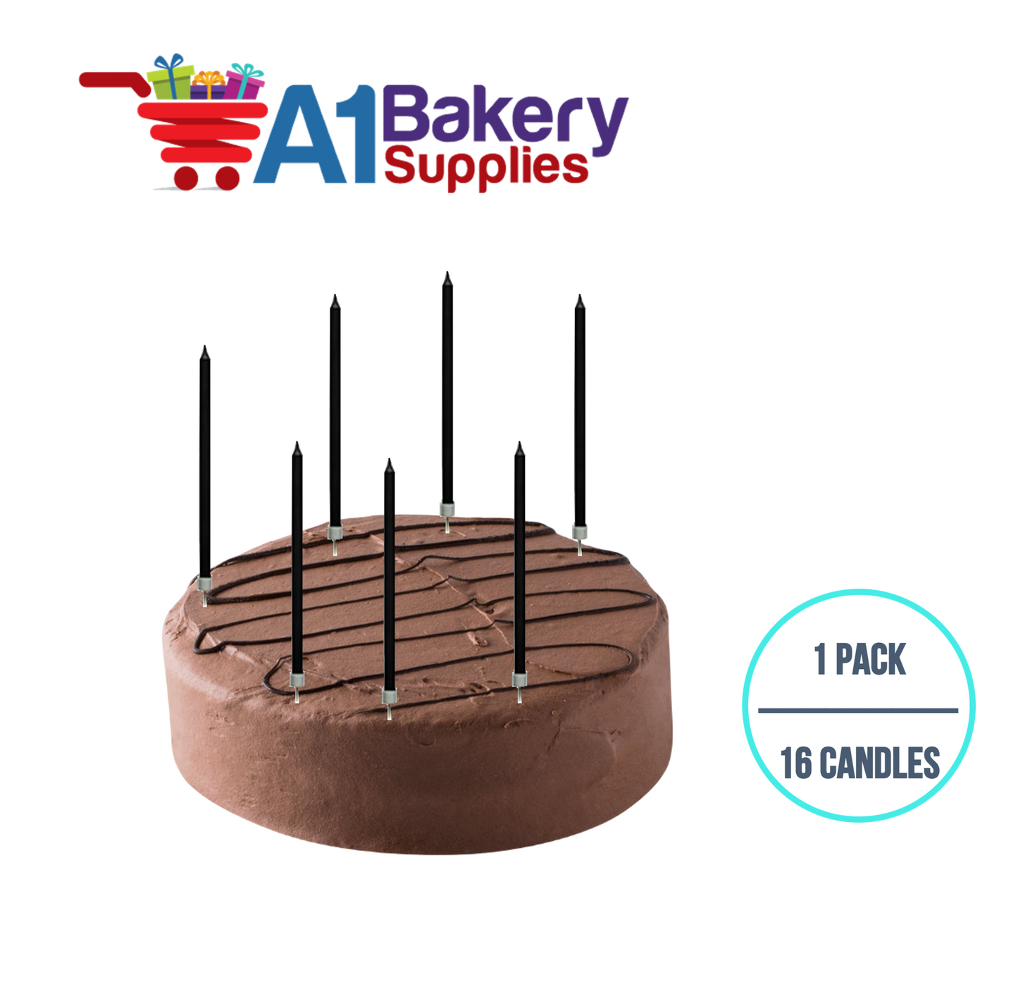 A1BakerySupplies Party Shape Candles- Black W/Holders 1 pack for Birthday Cake Decorations and Anniversary