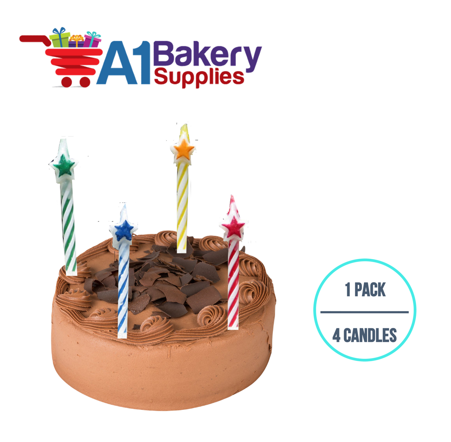 A1BakerySupplies Star Top Striped Birthday Candles 1 pack for Birthday Cake Decorations and Anniversary