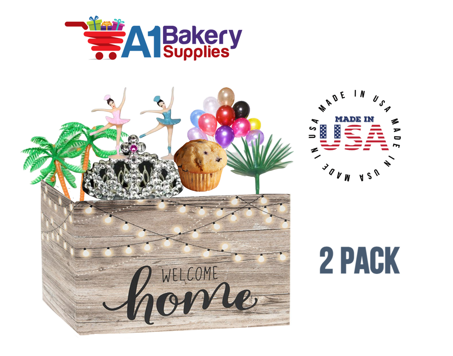 Welcome Home Lights Basket Boxes, Theme Gift Box, Large 10.25 (Length) x 6 (Width) x 7.5 (Height), 2 Pack