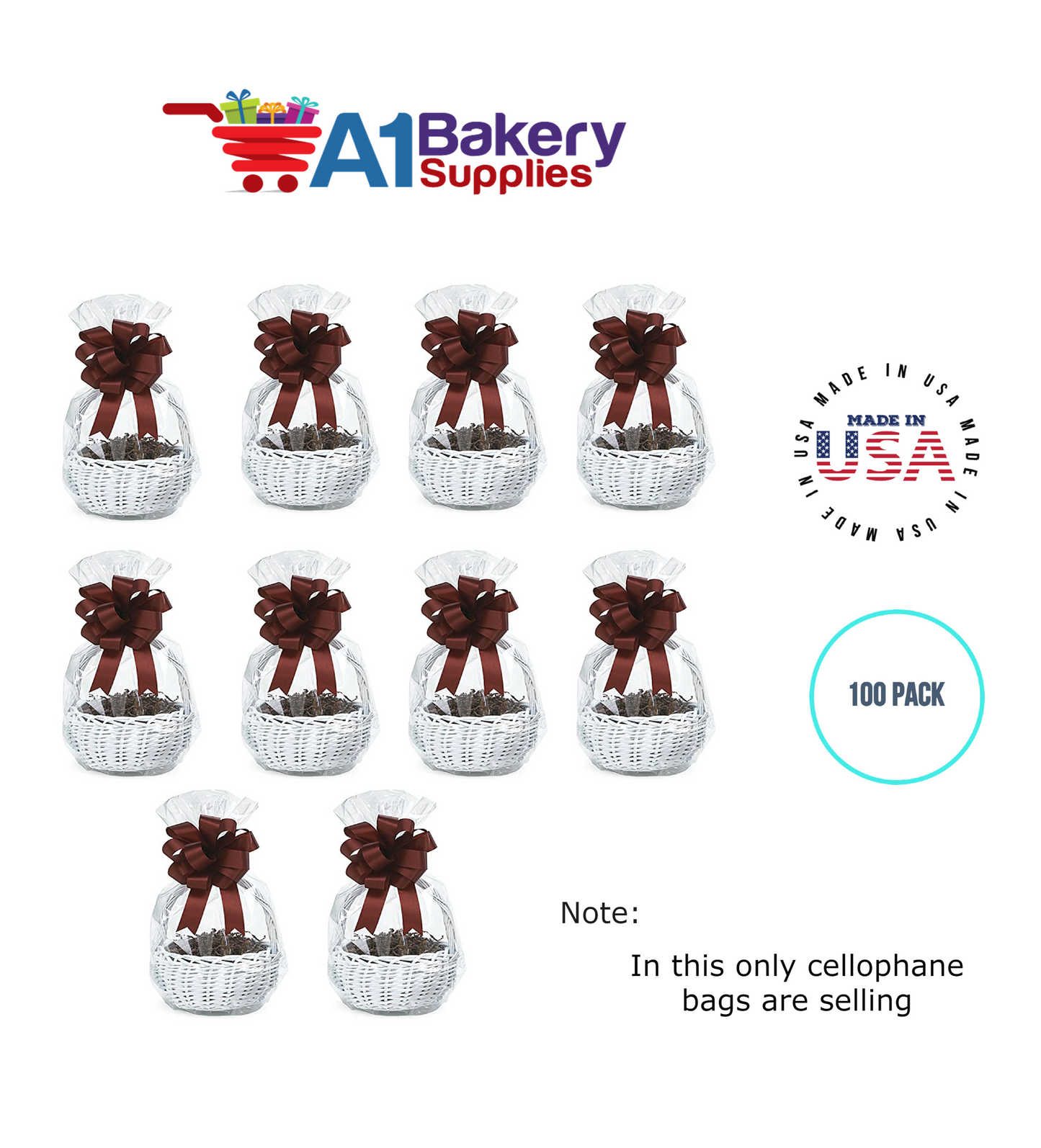 Round Bottom Basket Size 1.2 MIL BOPP Sealable Cellophane Gift Bags Bags for Gift Packing 14 x 24 Inch, 100 Pack