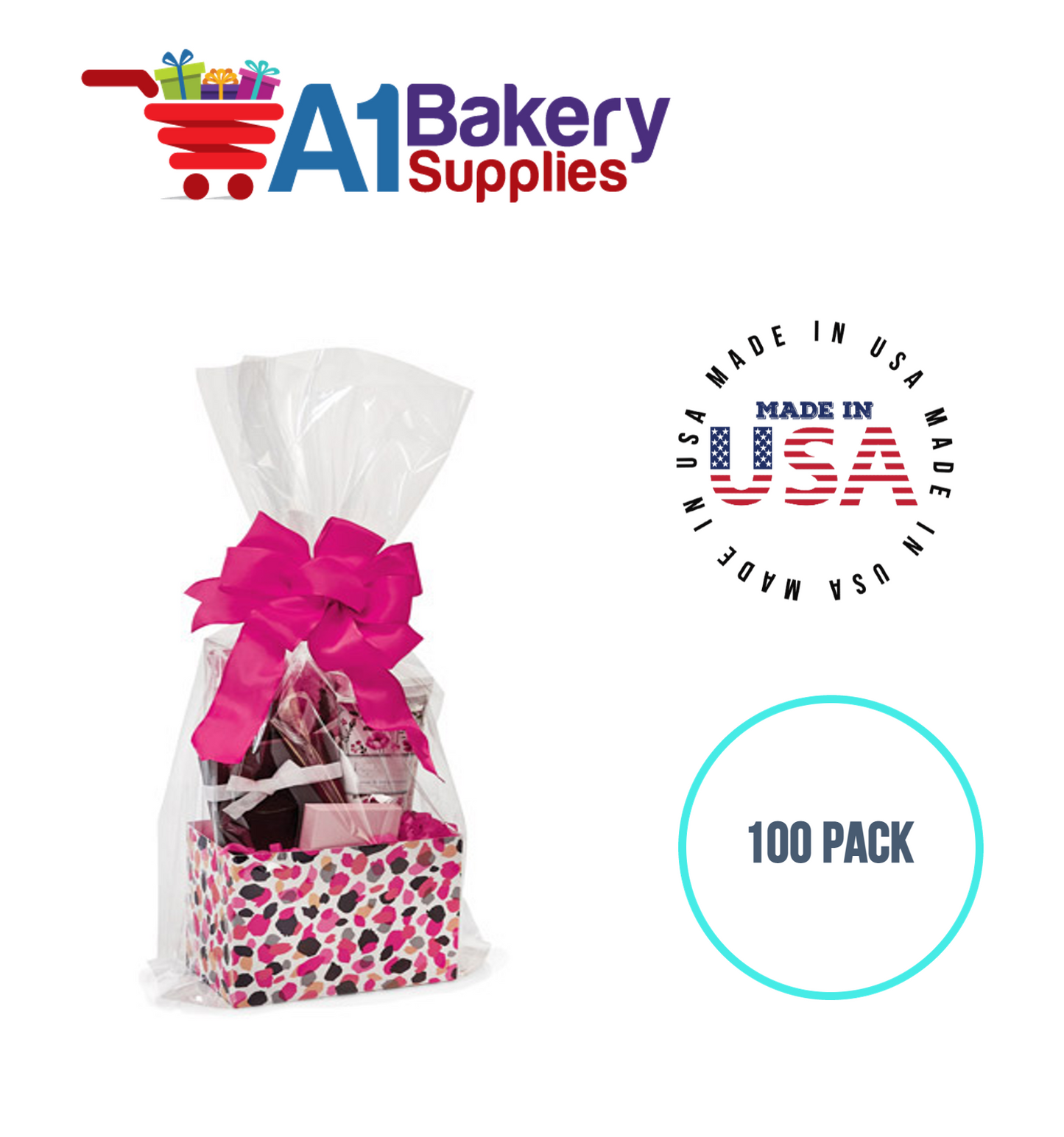 Gusset Basket Size 1.2 MIL BOPP Sealable Cellophane Gift Bags Bags for Gift Packing 4 x 2.5 x 9 Inch, 100 Pack