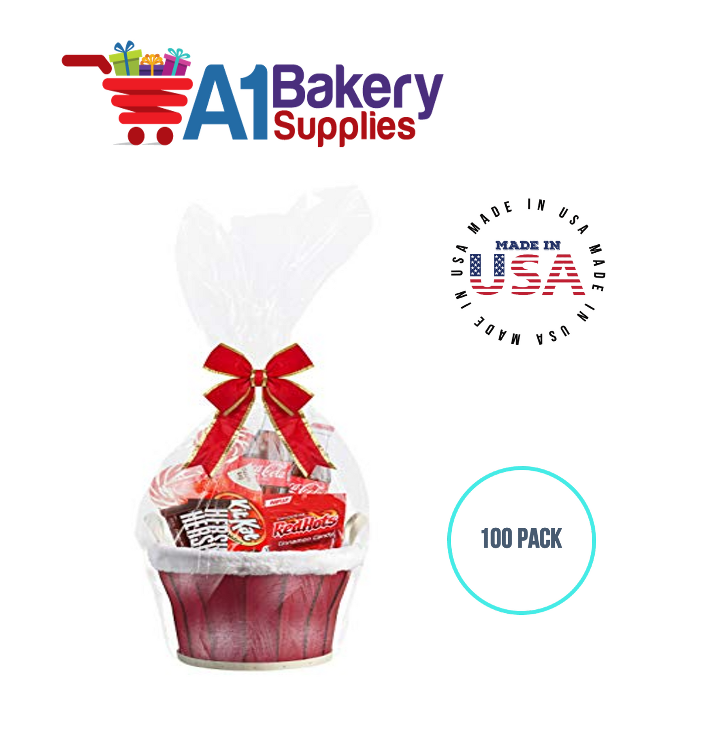 Gusset Basket Size 1.2 MIL BOPP Sealable Cellophane Gift Bags Bags for Gift Packing 4 x 4 x 17 Inch, 100 Pack