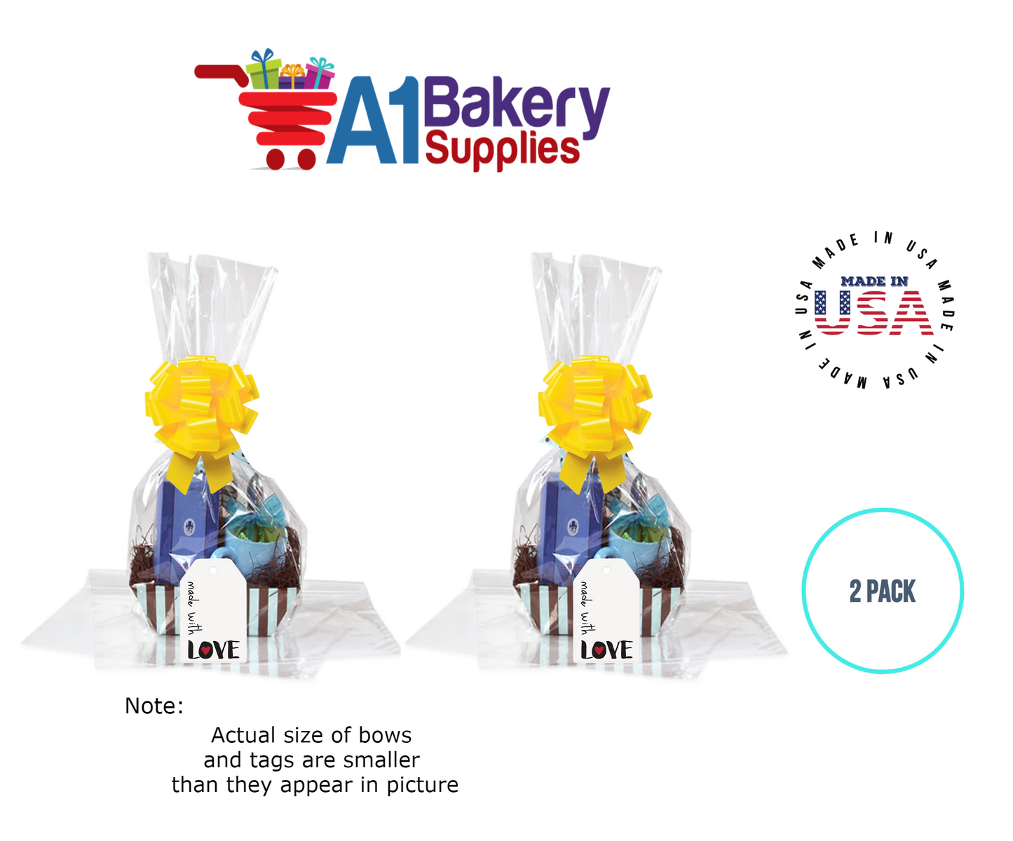 BOPP Sealable Cellophane Bags and Clear Gift Basket Wrap Packaging, 16 in x 24 in, Clear Cello Wrapping for Baby Shower, Wedding Party, or Event Giveaways, 2 Pack