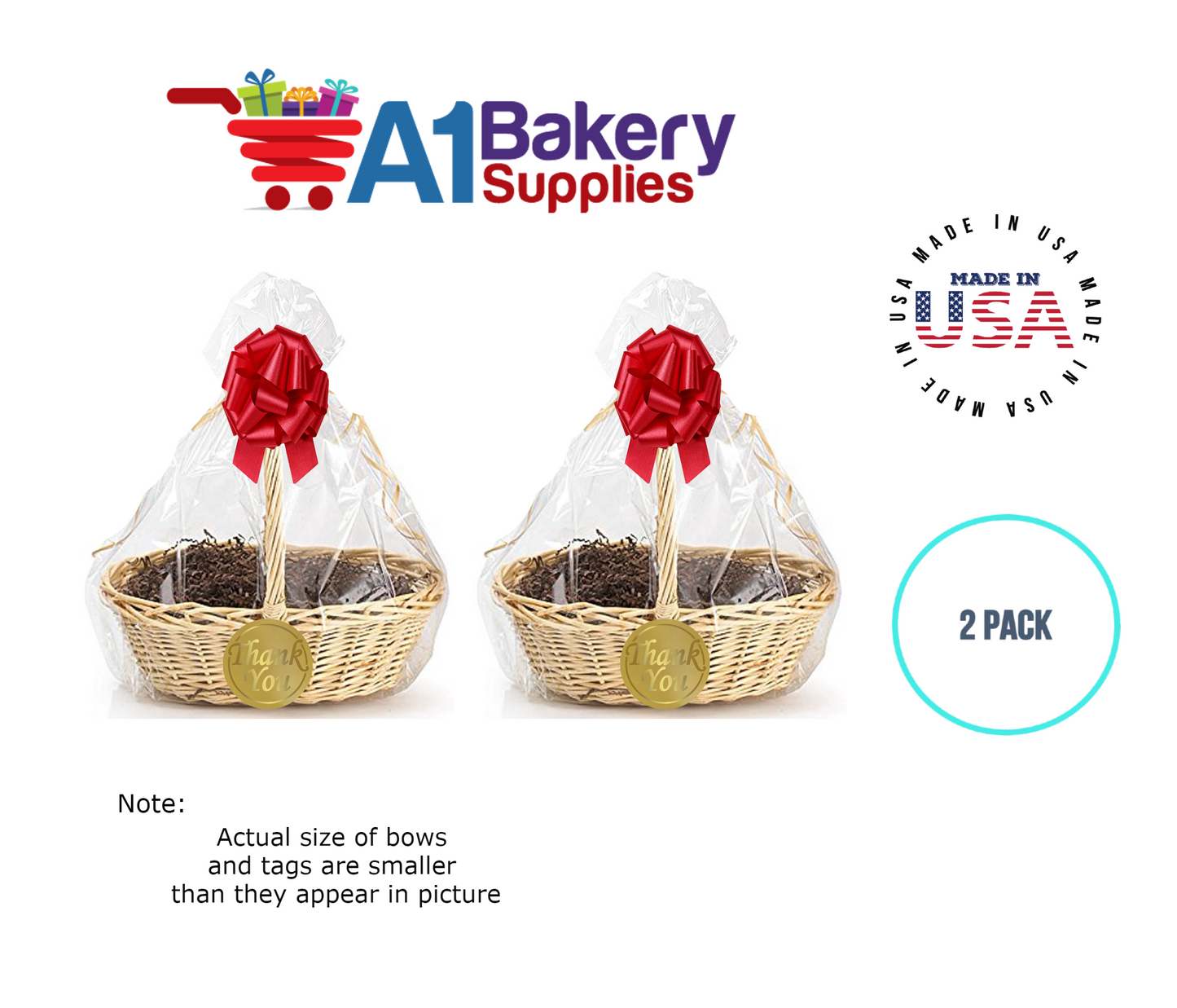 BOPP Sealable Cellophane Bags and Clear Gift Basket Wrap Packaging, 27 in x 35 in, Clear Cello Wrapping for Baby Shower, Wedding Party, or Event Giveaways, 2 Pack