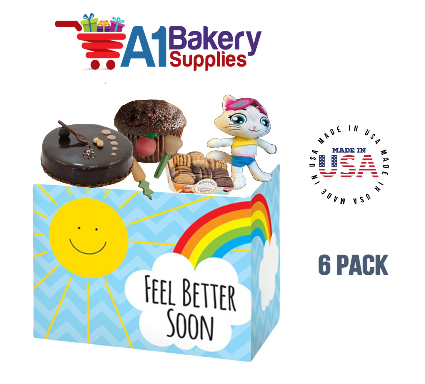 Feel Better Sunshine Basket Box, Theme Gift Box, Large 10.25 (Length) x 6 (Width) x 7.5 (Height), 6 Pack