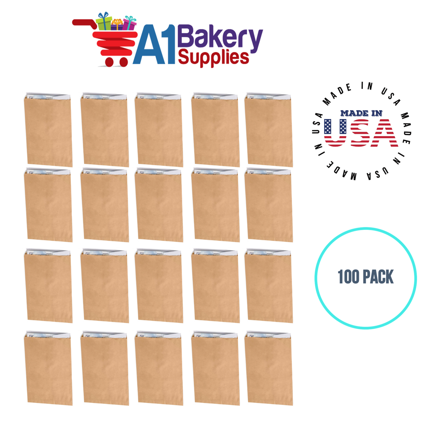 Kraft Flat Merchandise Bags, Small, 100 Pack - 6-1/4"x9-1/4"