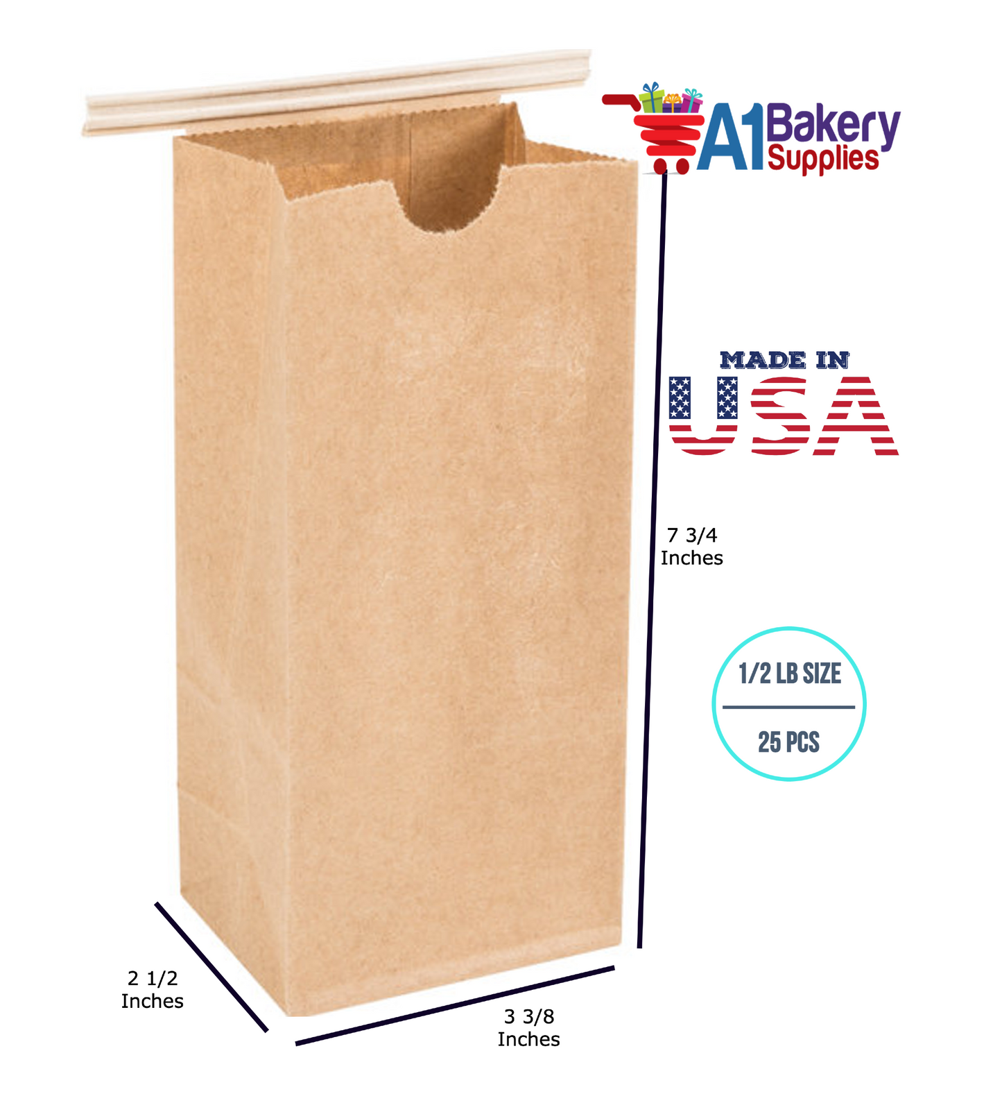 1/2 LB Size Brown No Window Tin Tie Bags 25 PCS Kraft Bakery Bags with No Window Resealable Tin Tie Tab Lock Poly-Lined Bags Kraft Paper Bags for Cookies, Coffee