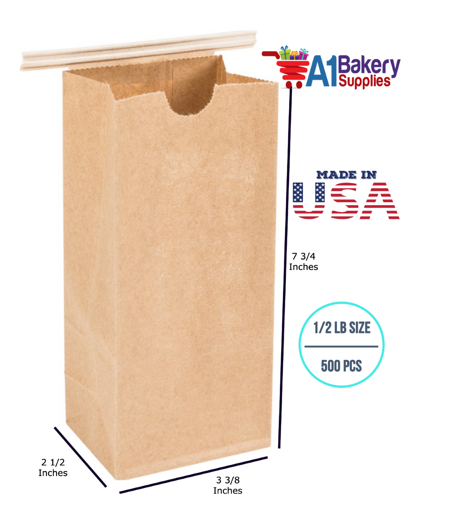 1/2 LB Size Brown No Window Tin Tie Bags 500 PCS Kraft Bakery Bags with No Window Resealable Tin Tie Tab Lock Poly-Lined Bags Kraft Paper Bags for Cookies, Coffee