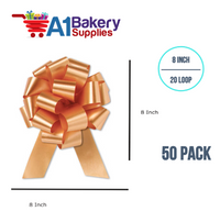 A1BakerySupplies 50 Pieces Pull Bow for Gift Wrapping Gift Bows Pull Bow With Ribbon for Wedding Gift Baskets, 8 Inch 20 Loop Gold Flora Satin Color