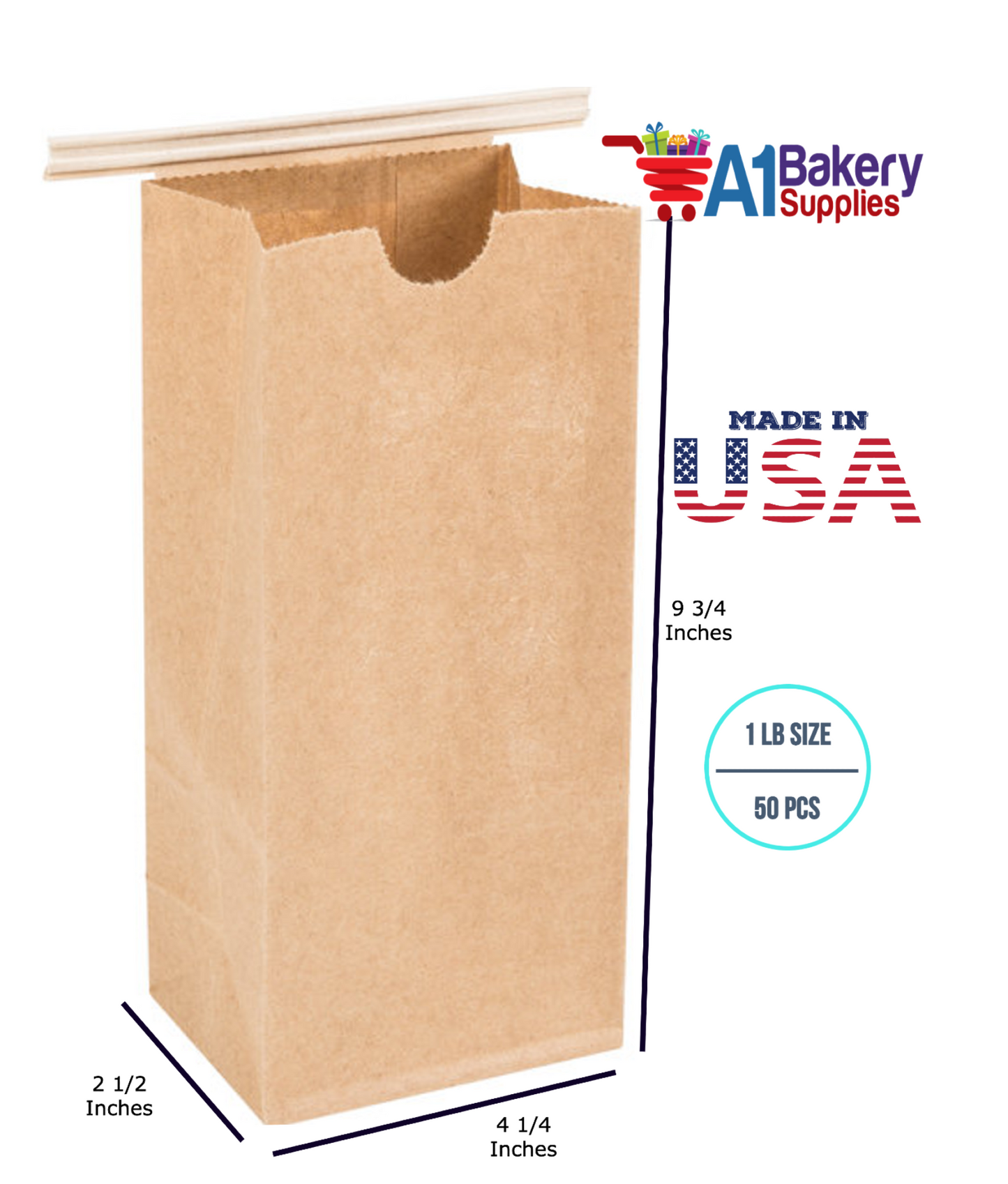 1 LB Size Brown No Window Tin Tie Bags 50 PCS Kraft Bakery Bags with No Window Resealable Tin Tie Tab Lock Poly-Lined Bags Kraft Paper Bags for Cookies, Coffee