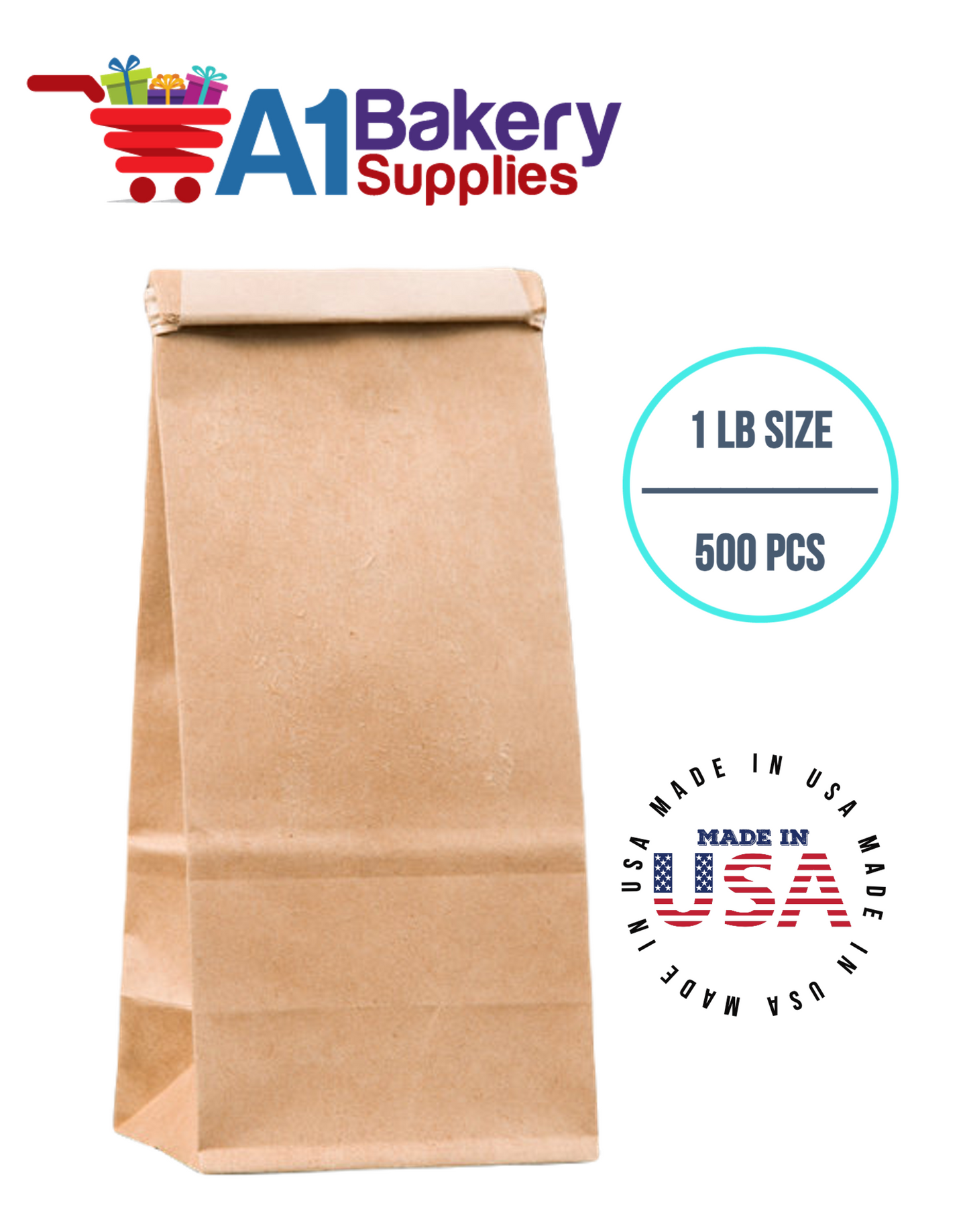 1 LB Size Brown No Window Tin Tie Bags 500 PCS Kraft Bakery Bags with No Window Resealable Tin Tie Tab Lock Poly-Lined Bags Kraft Paper Bags for Cookies, Coffee