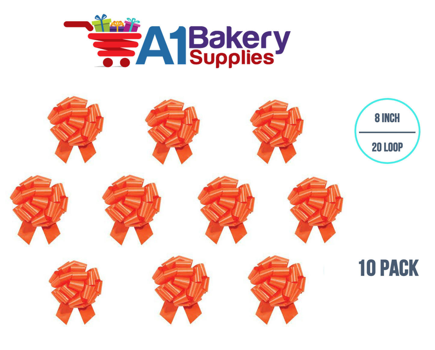 A1BakerySupplies 10 Pieces Pull Bow for Gift Wrapping Gift Bows Pull Bow With Ribbon for Wedding Gift Baskets, 8 Inch 20 Loop Tropical Orange Flora Satin Color