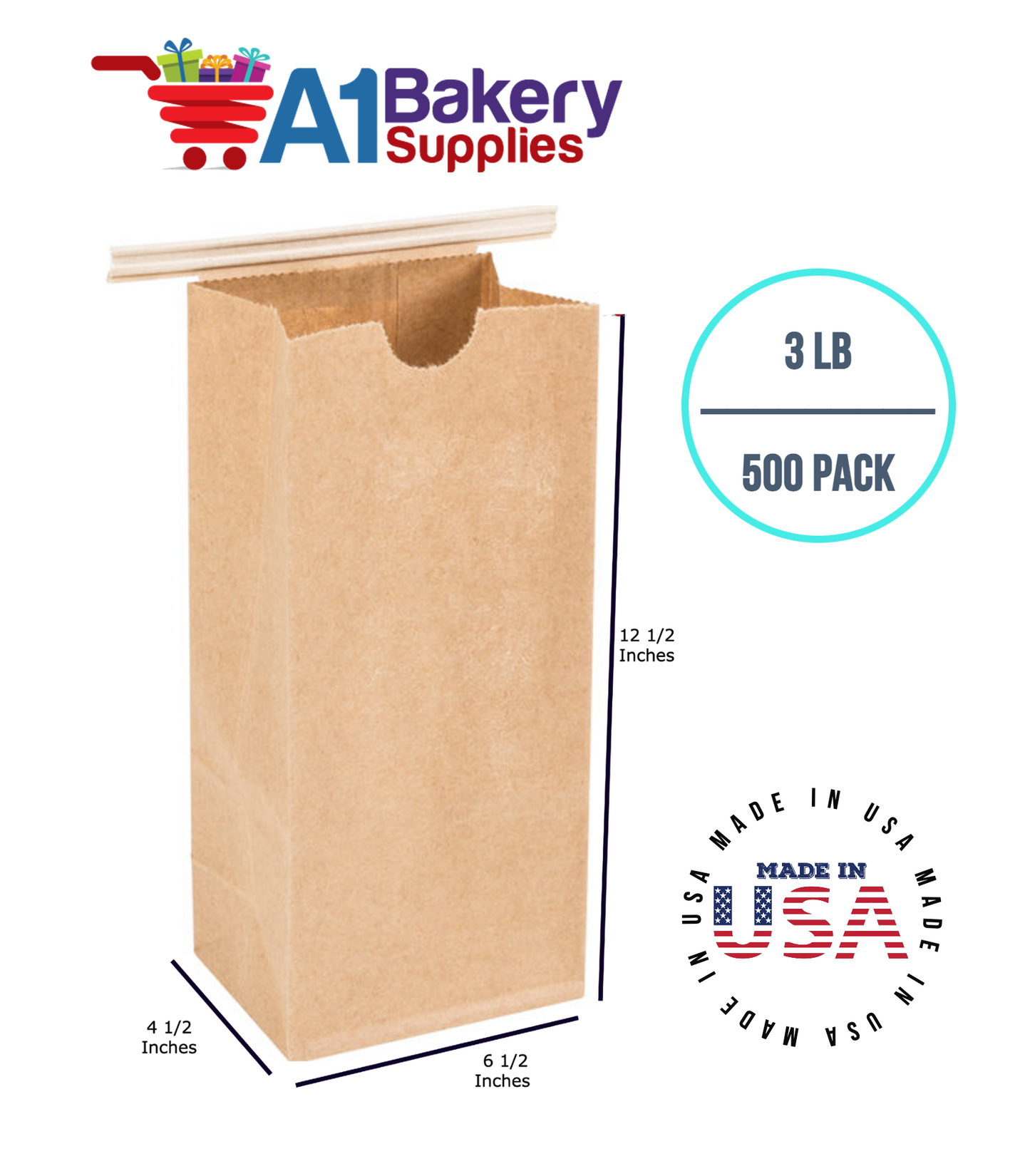 3 LB Size Brown No Window Tin Tie Bags 500 PCS Kraft Bakery Bags with No Window Resealable Tin Tie Tab Lock Poly-Lined Bags Kraft Paper Bags for Cookies, Coffee