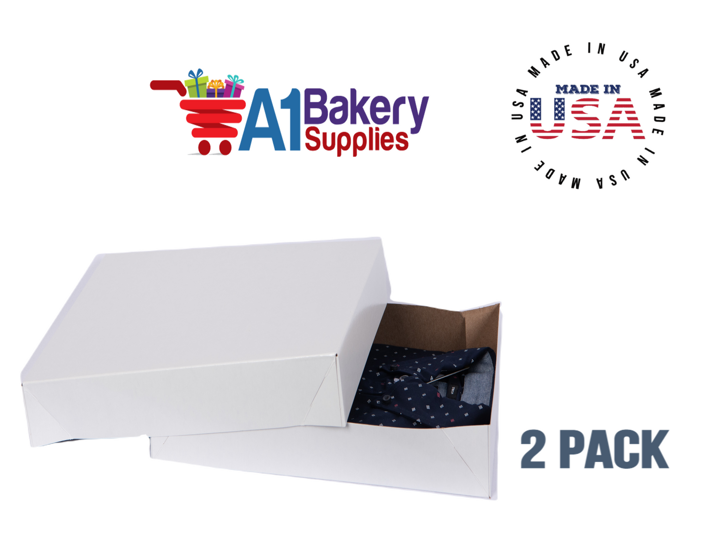 White Apparel Box for Men Shirts Gift Wrap Packaging Boxes, 15 x 9 1/2 x 2" - 2 Pack, Small