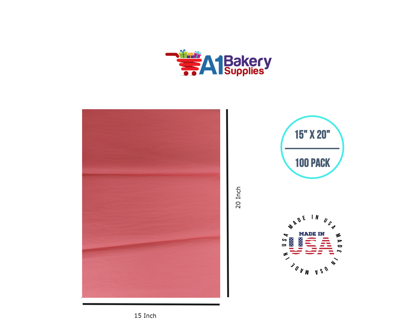 Coral Pink Color Gift Wrap Tissue Paper 15 Inch x 20 Inch - 100 Sheets Pack