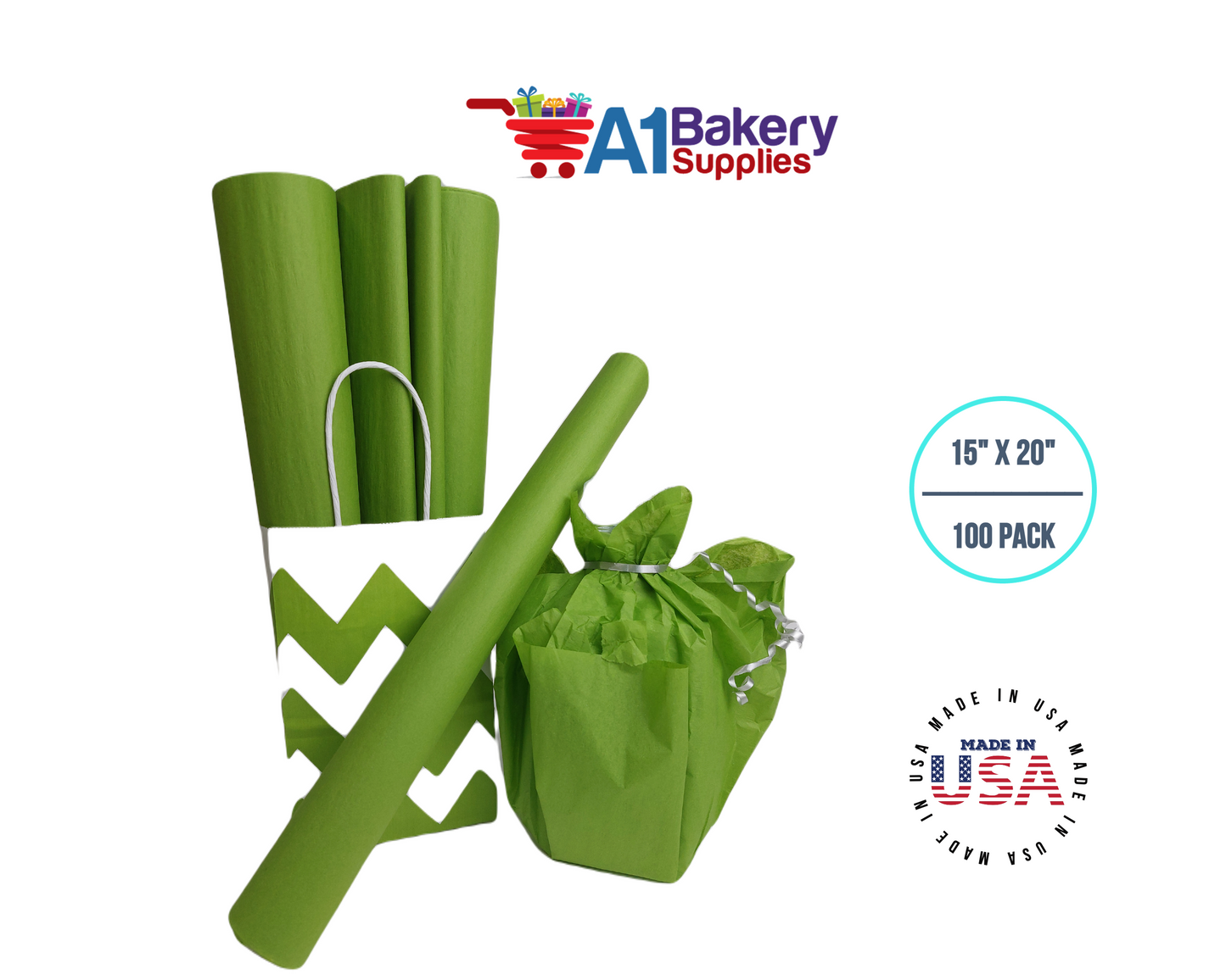 Oasis Green Tissue Paper Squares, Bulk 100 Sheets, Premium Gift Wrap and Art Supplies for Birthdays, Holidays, or Presents by A1BakerySupplies, Large 15 Inch x 20 Inch