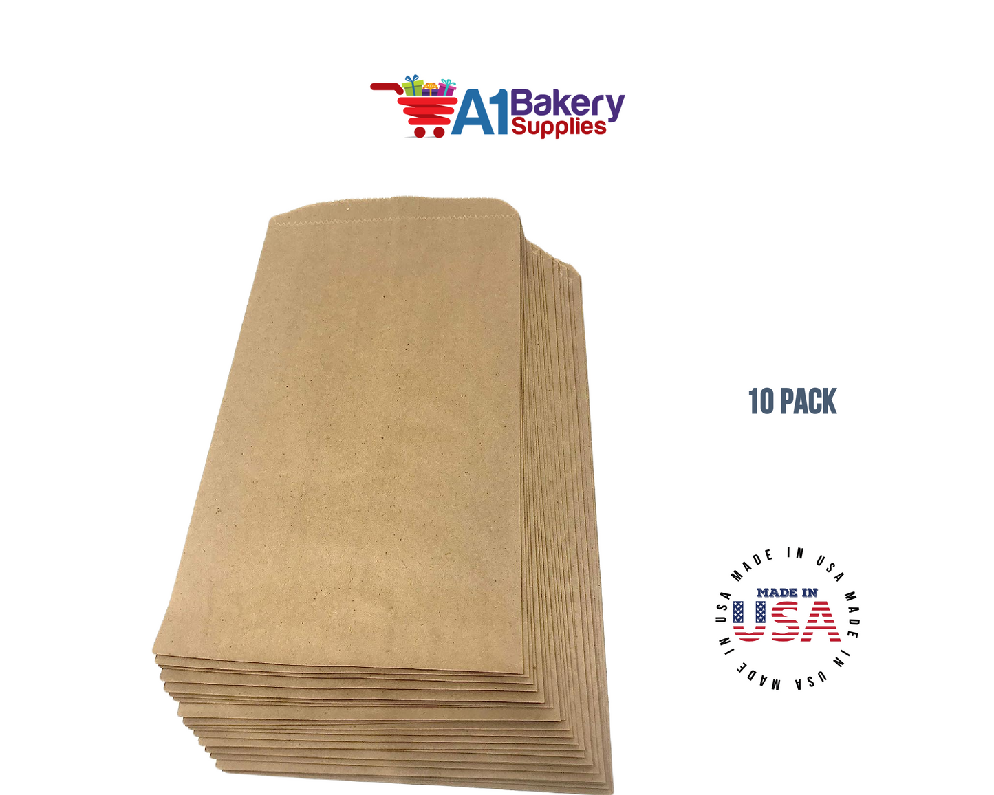 Kraft Brown Flat Paper Merchandise Bags 10 pack by A1 bakery supplies (10x13)