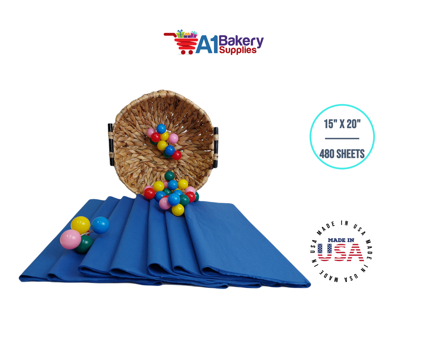 Dark Blue High Quality Gift Wrap Color Tissue Paper - Premium Quality Paper Made in USA 15 Inch x 20 Inch- 480 Sheets per Pack