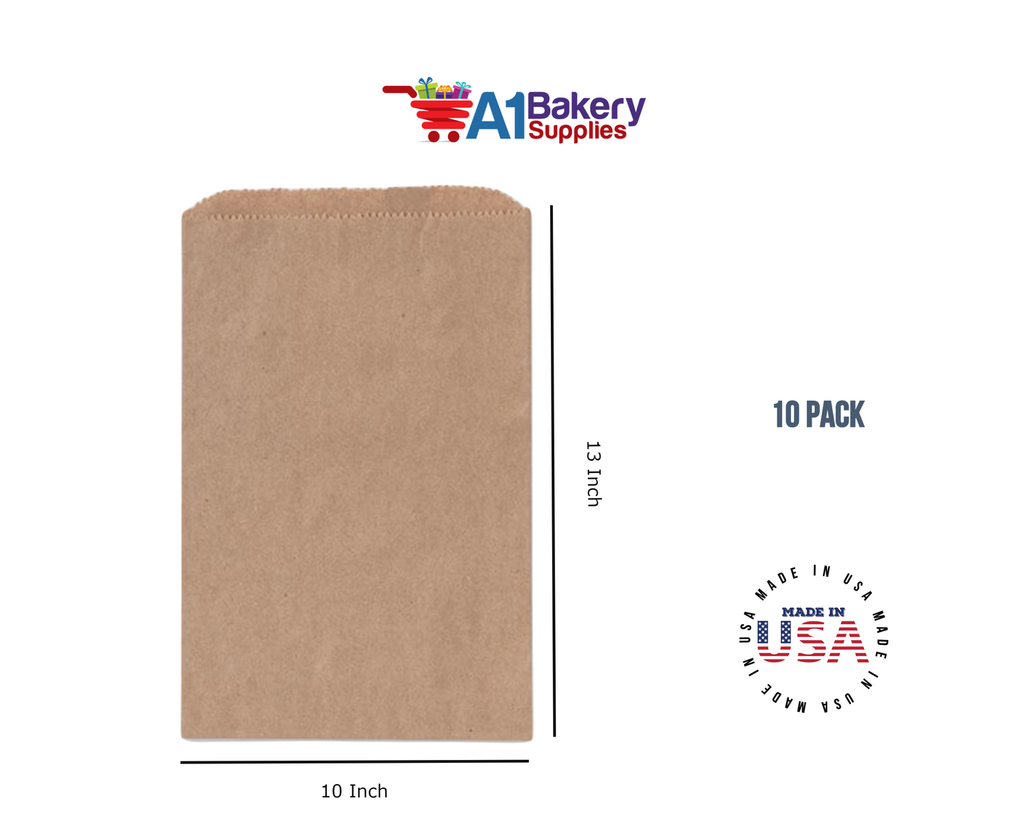 Kraft Brown Flat Paper Merchandise Bags 10 pack by A1 bakery supplies (10x13)