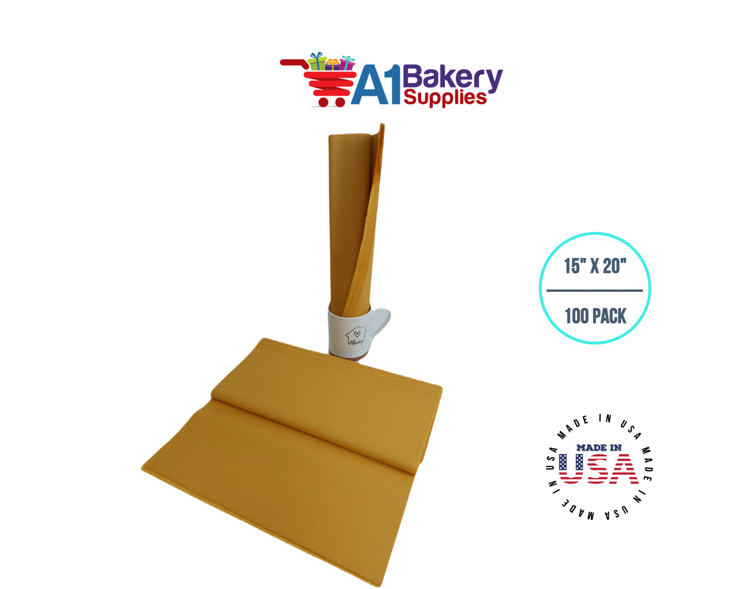 Noble gold Tissue Paper Squares, Bulk 100 Sheets, Premium Gift Wrap and Art Supplies for Birthdays, Holidays, or Presents by A1BakerySupplies, Large 15 Inch x 20 Inch