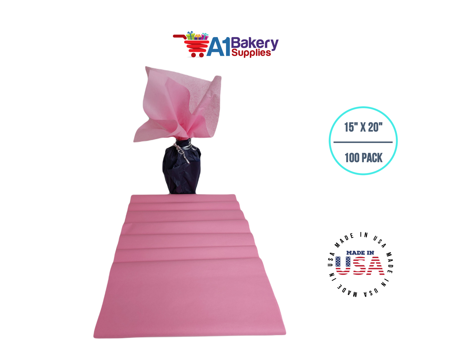 Dark Pink Tissue Paper Squares, Bulk 100 Sheets, Premium Gift Wrap and Art Supplies for Birthdays, Holidays, or Presents by A1BakerySupplies, Large 15 Inch x 20 Inch