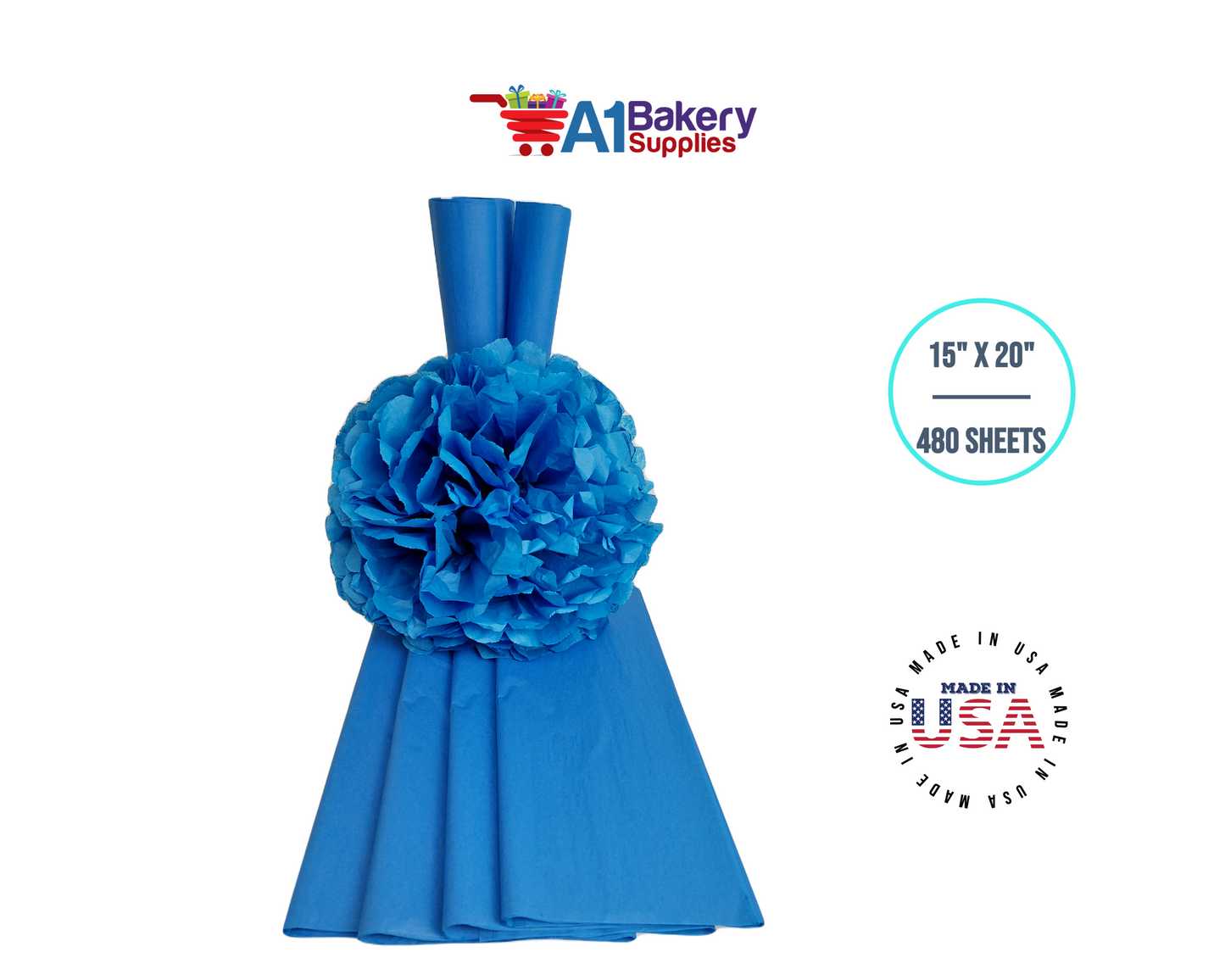 Dark Blue High Quality Gift Wrap Color Tissue Paper - Premium Quality Paper Made in USA 15 Inch x 20 Inch- 480 Sheets per Pack