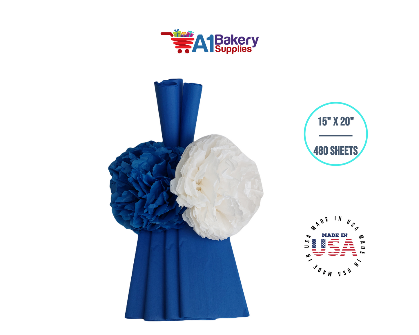 Dark Blue High Quality Gift Wrap Color Tissue Paper - Premium Quality Paper Made in USA 15 Inch x 20 Inch- 480 Sheets per Pack