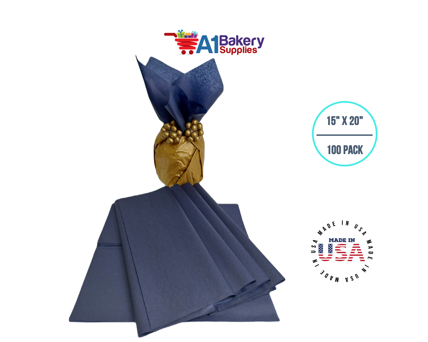 Navy Blue Tissue Paper 15 Inch x 20 Inch - 100 Sheets