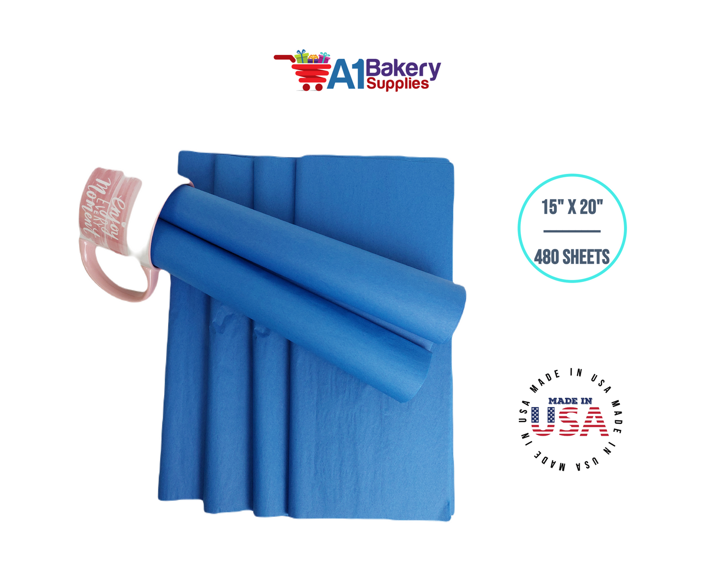 Dark Blue High Quality Gift Wrap Color Tissue Paper - Premium Quality Paper Made in USA 15 Inch x 20 Inch- 480 Sheets per Pack